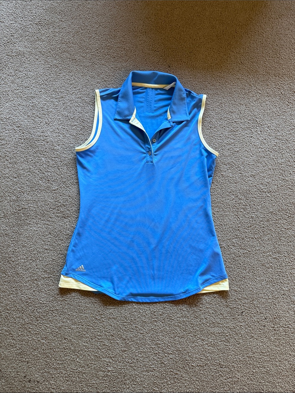 adidas Women’s Royal Blue Sleeveless Polo Tank with Pale Yellow Trim